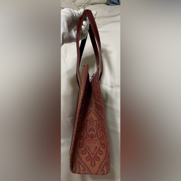 Etro Authentic Vintage Milano Red & Brown Fabric Paisley Tote Bag - Picture 4 of 15